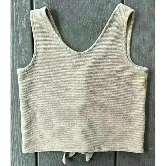 Madewell Tan Sleeveless Tie Front Crop Tank Top - Picture 2 of 10